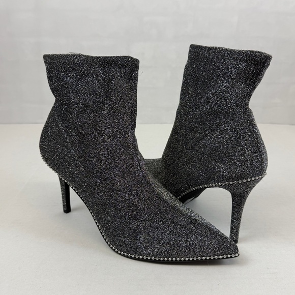 Coach Shoes - Coach Silver‎ Gray Glitter Stretch Sock Booties Beaded Pointed Toe Heels Size 10